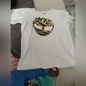Timberland Kids White Tee with Gold and Black Logo